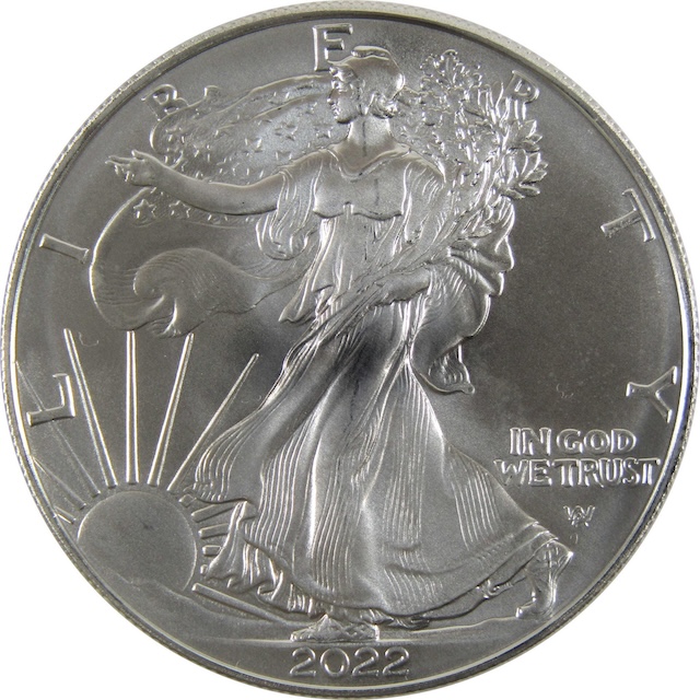 2022 Silver Eagle struck-through grease error showing weak design detail in affected field area