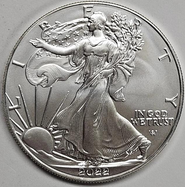 2022 Silver Eagle die crack error showing raised line across coin surface with possible rim cud