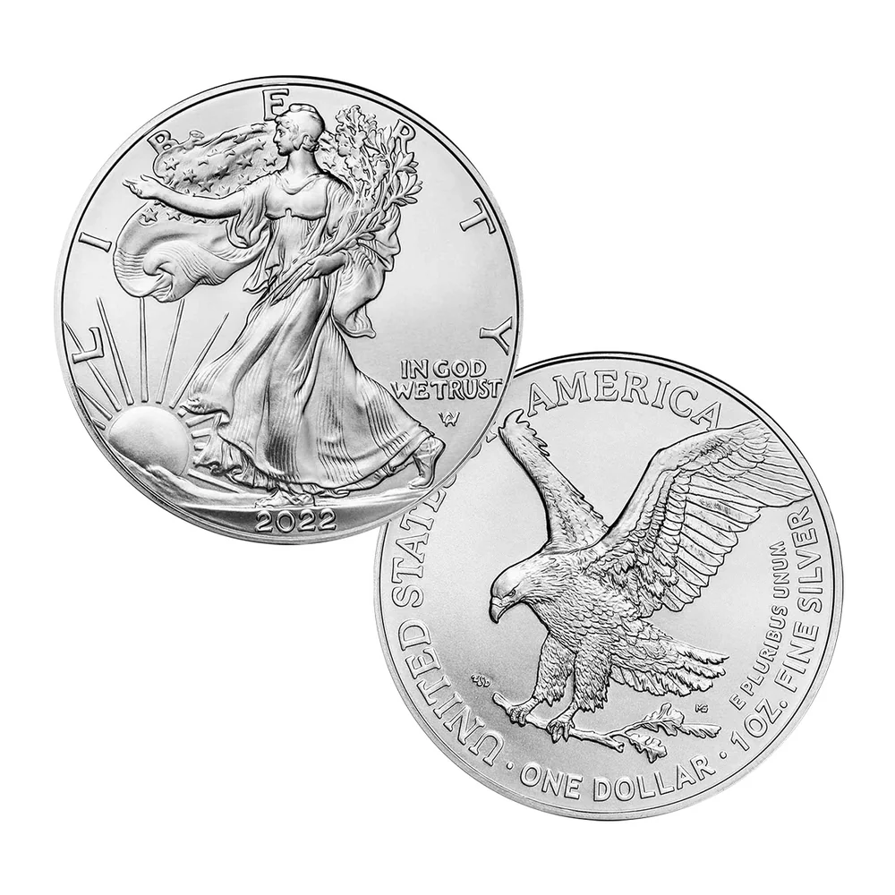 2022 American Silver Eagle coins in mint tubes showing Type 2 Damstra eagle reverse design