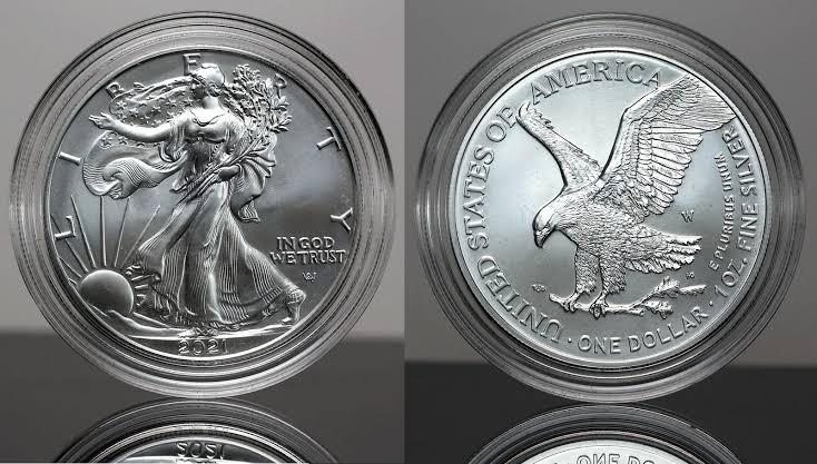 2022 Silver Eagle grading strip showing four condition tiers from MS65 to MS70 quality